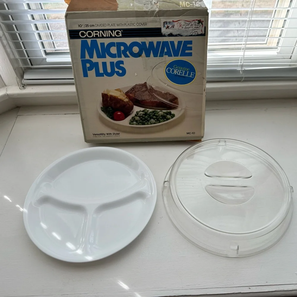 CORELLE by Corning Microwave Plus 10” Divided Plate/Plastic Cover. Vintage 1980s - Picture 6 of 6